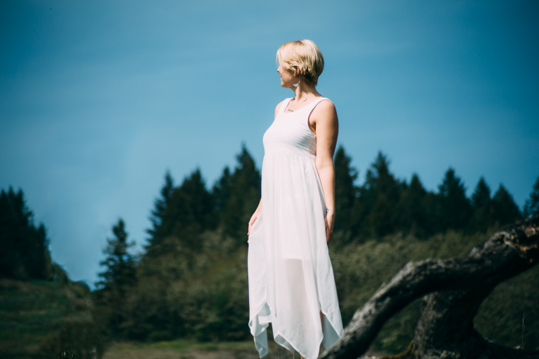 girl, woman, standing, nature, outside, white dress